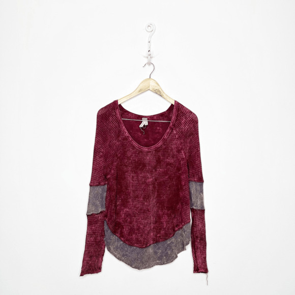 Free People We The Free Diamond Dozen Color Block Thermal long sleeve RED SMALL - Picture 1 of 7